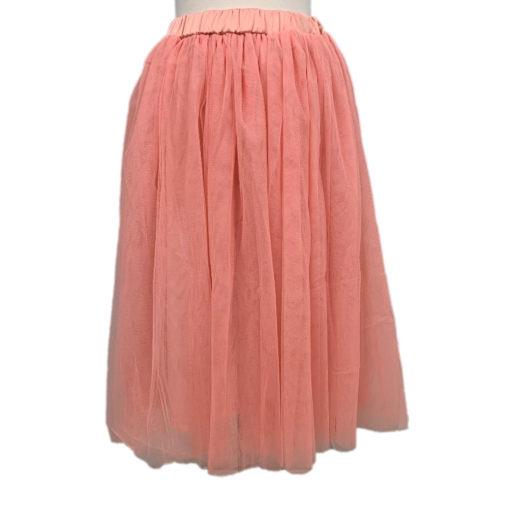 Pink Tulle Lined Elastic Waist Party Midi Skirt L - Picture 5 of 6